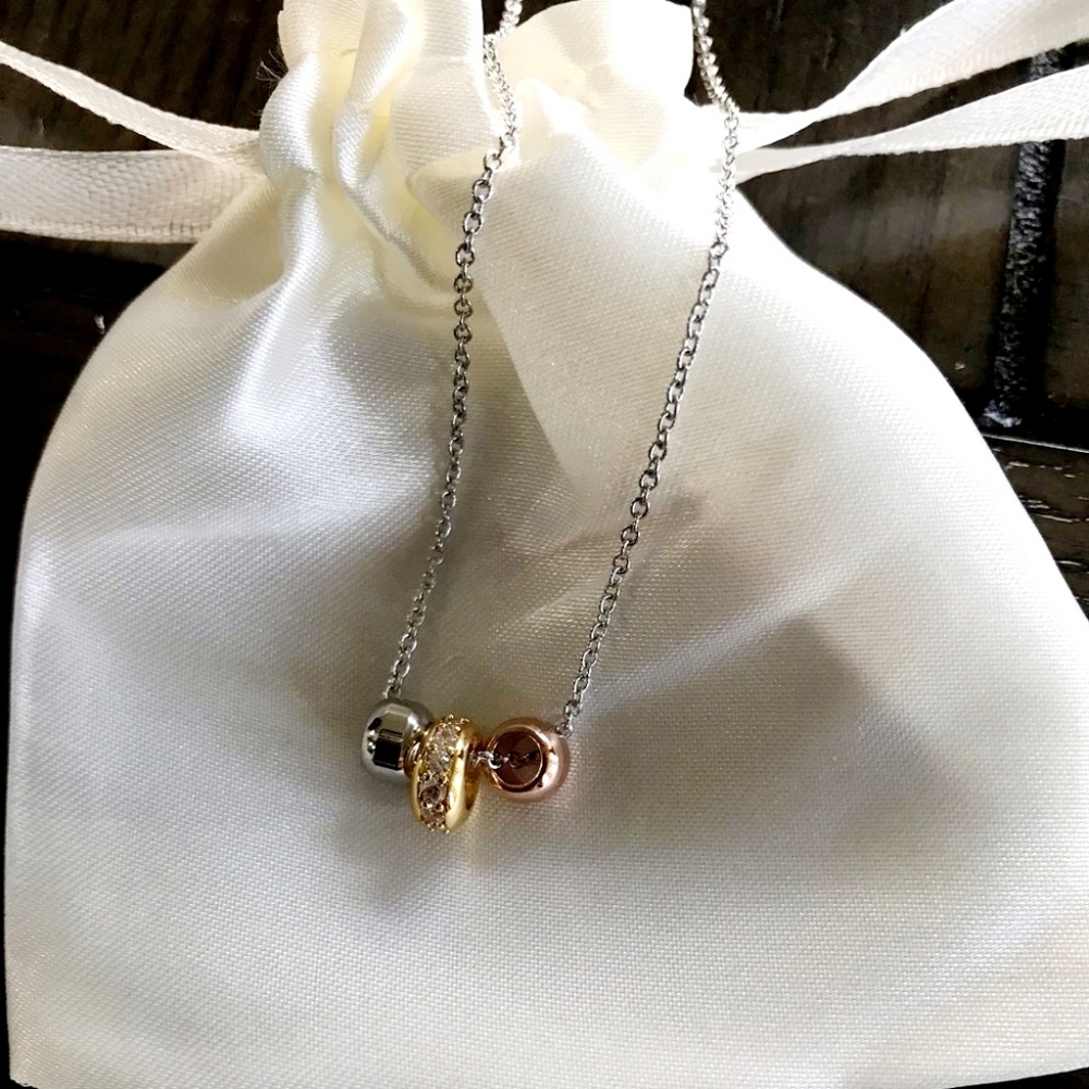 Tri color 14k gold plated SS 3 pendant necklace